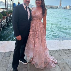 Stunning Sheer Floral hi-low Gown